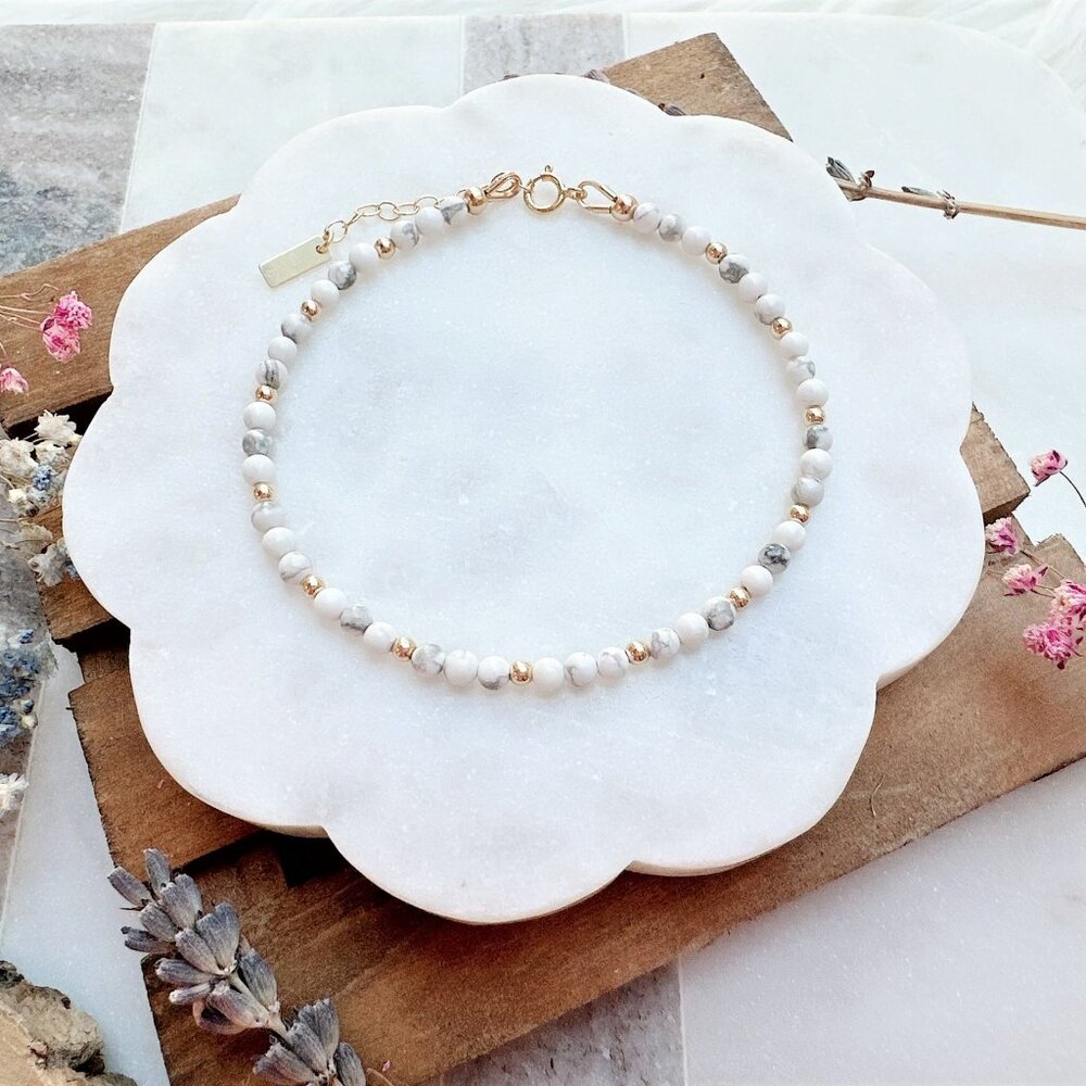 14k Gold-Filled Mini Howlite Beads Gold Bracelet | Handmade in British Columbia